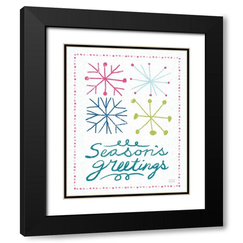 Merry Christmastime Snow Flake Bright Black Modern Wood Framed Art Print with Double Matting by Mullan, Michael