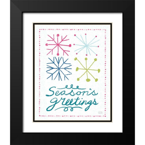 Merry Christmastime Snow Flake Bright Black Modern Wood Framed Art Print with Double Matting by Mullan, Michael