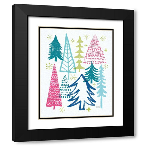 Merry Christmastime Trees Bright Black Modern Wood Framed Art Print with Double Matting by Mullan, Michael