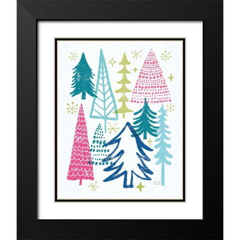 Merry Christmastime Trees Bright Black Modern Wood Framed Art Print with Double Matting by Mullan, Michael