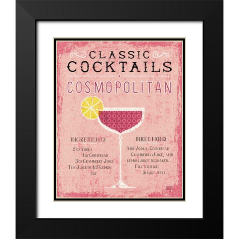 Classic Cocktails Cosmopolitan Pink Black Modern Wood Framed Art Print with Double Matting by Mullan, Michael