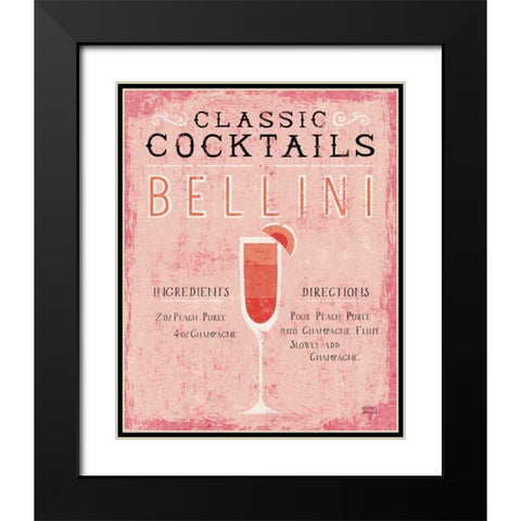 Classic Cocktails Bellini Pink Black Modern Wood Framed Art Print with Double Matting by Mullan, Michael