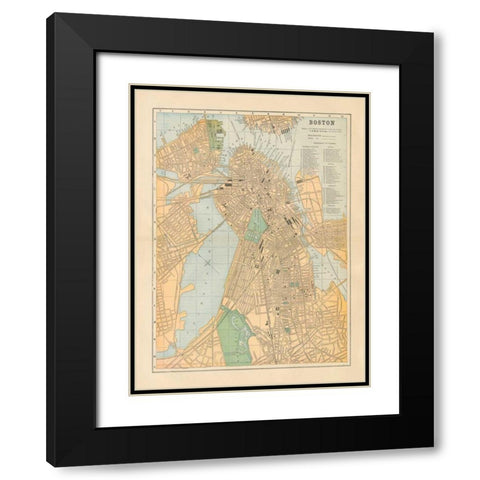Boston Map Black Modern Wood Framed Art Print with Double Matting by Wild Apple Portfolio