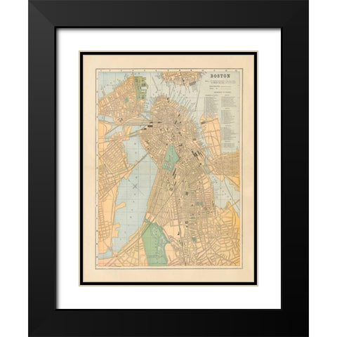 Boston Map Black Modern Wood Framed Art Print with Double Matting by Wild Apple Portfolio