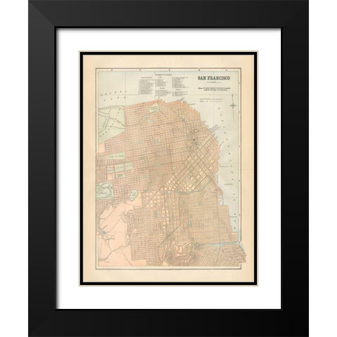 San Francisco Map Black Modern Wood Framed Art Print with Double Matting by Wild Apple Portfolio