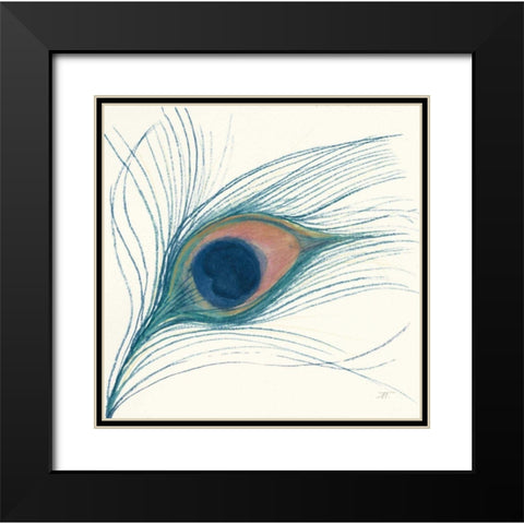 Peacock Feather I Blue Black Modern Wood Framed Art Print with Double Matting by Thomas, Miranda