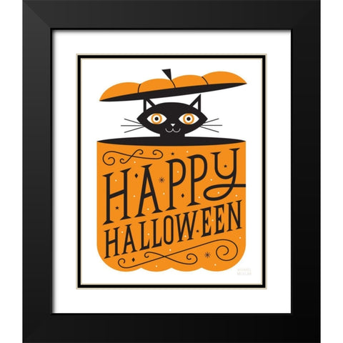 Pumpkin Kitty Black Modern Wood Framed Art Print with Double Matting by Mullan, Michael