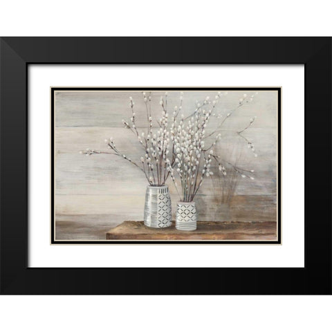 Pussy Willow Still Life with Designs Black Modern Wood Framed Art Print with Double Matting by Purinton, Julia