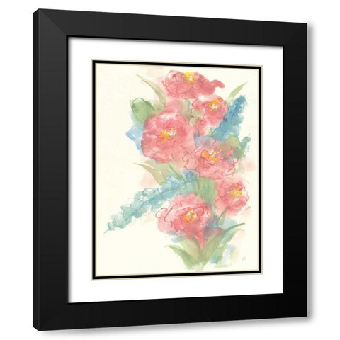 Peony Bouquet I Black Modern Wood Framed Art Print with Double Matting by Paschke, Chris