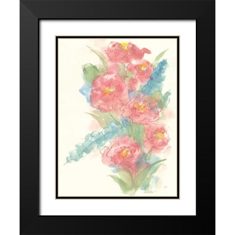 Peony Bouquet I Black Modern Wood Framed Art Print with Double Matting by Paschke, Chris