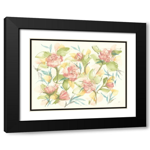 Blush Camellias Black Modern Wood Framed Art Print with Double Matting by Paschke, Chris
