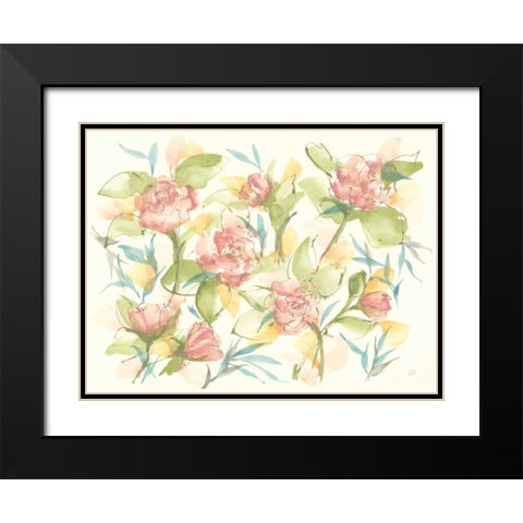 Blush Camellias Black Modern Wood Framed Art Print with Double Matting by Paschke, Chris