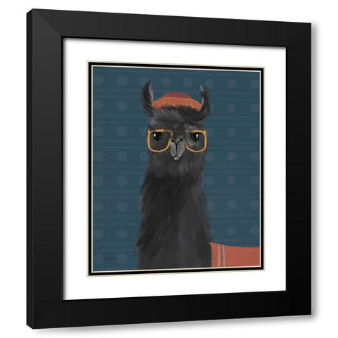 Delightful Alpacas IV Blue Black Modern Wood Framed Art Print with Double Matting by Thorns, Becky