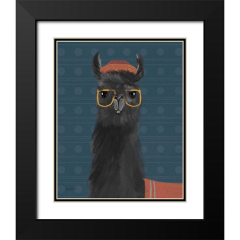 Delightful Alpacas IV Blue Black Modern Wood Framed Art Print with Double Matting by Thorns, Becky