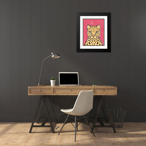 Jungle Cat Hot Pink Black Modern Wood Framed Art Print with Double Matting by Hershey, Moira