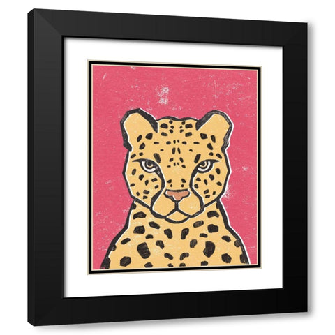 Jungle Cat Hot Pink Black Modern Wood Framed Art Print with Double Matting by Hershey, Moira