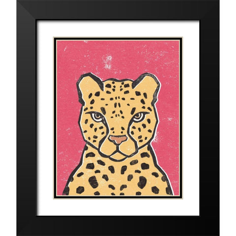 Jungle Cat Hot Pink Black Modern Wood Framed Art Print with Double Matting by Hershey, Moira