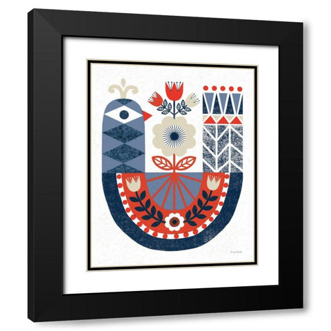 Folk Lodge Bird Red Navy Black Modern Wood Framed Art Print with Double Matting by Mullan, Michael