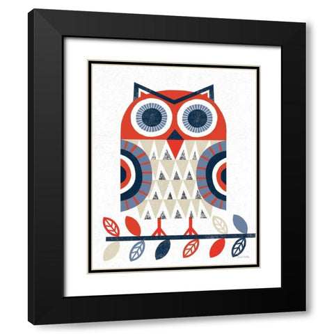 Folk Lodge Owl Red Navy Black Modern Wood Framed Art Print with Double Matting by Mullan, Michael