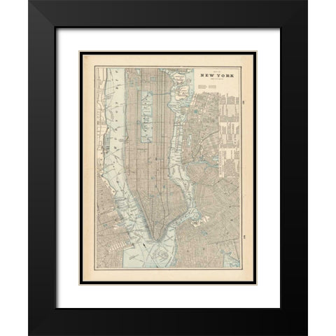 New York City Map Black Modern Wood Framed Art Print with Double Matting by Wild Apple Portfolio