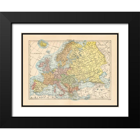 Map of Europe Black Modern Wood Framed Art Print with Double Matting by Wild Apple Portfolio