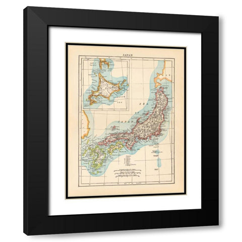 Map of Japan Black Modern Wood Framed Art Print with Double Matting by Wild Apple Portfolio