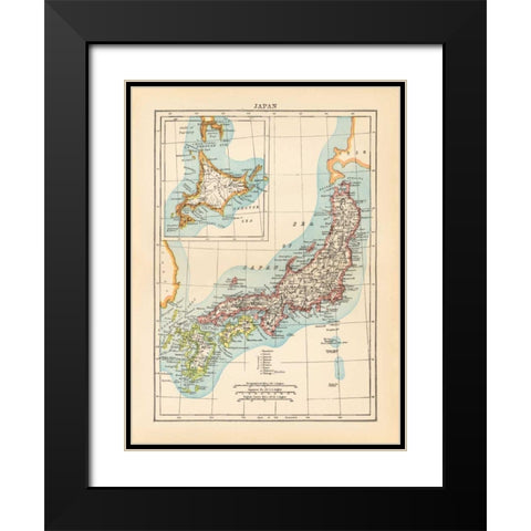Map of Japan Black Modern Wood Framed Art Print with Double Matting by Wild Apple Portfolio