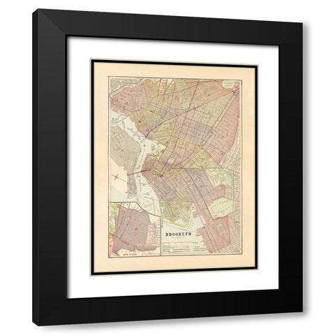 Map of Brooklyn Black Modern Wood Framed Art Print with Double Matting by Wild Apple Portfolio
