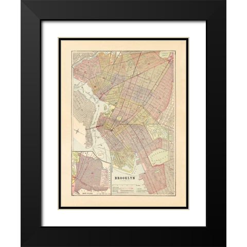 Map of Brooklyn Black Modern Wood Framed Art Print with Double Matting by Wild Apple Portfolio