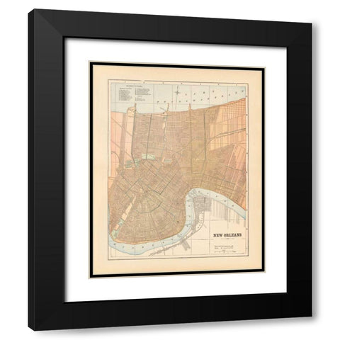 Map of New Orleans Black Modern Wood Framed Art Print with Double Matting by Wild Apple Portfolio