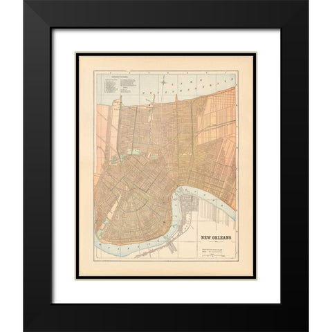 Map of New Orleans Black Modern Wood Framed Art Print with Double Matting by Wild Apple Portfolio