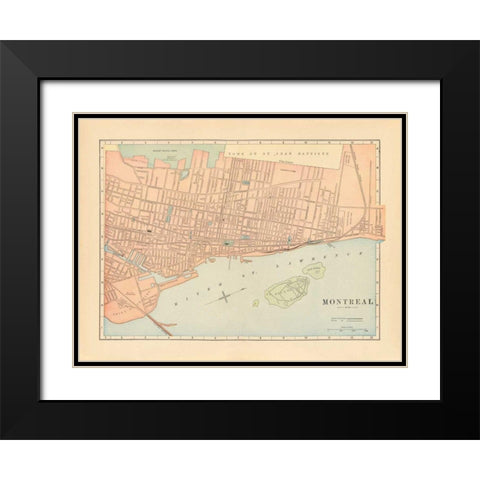 Map of Montreal Black Modern Wood Framed Art Print with Double Matting by Wild Apple Portfolio