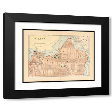 Map of Ottawa Black Modern Wood Framed Art Print with Double Matting by Wild Apple Portfolio