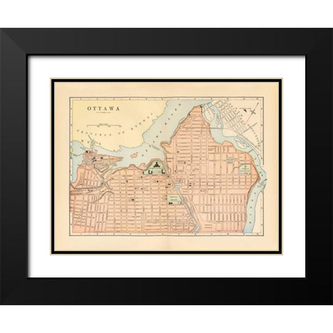 Map of Ottawa Black Modern Wood Framed Art Print with Double Matting by Wild Apple Portfolio