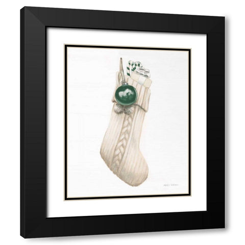 White Christmas Stocking Green Black Modern Wood Framed Art Print with Double Matting by Fabiano, Marco