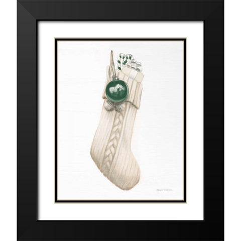 White Christmas Stocking Green Black Modern Wood Framed Art Print with Double Matting by Fabiano, Marco