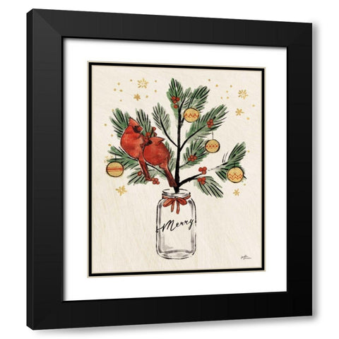 Christmas Lovebirds XIII Merry Black Modern Wood Framed Art Print with Double Matting by Penner, Janelle