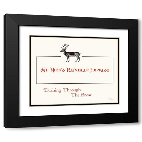 St. Nicks Reindeer Express Black Modern Wood Framed Art Print with Double Matting by Pela Studio