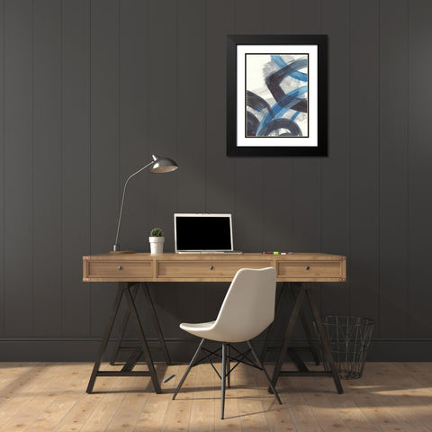 Blue Brushy Abstract I Black Modern Wood Framed Art Print with Double Matting by Nai, Danhui