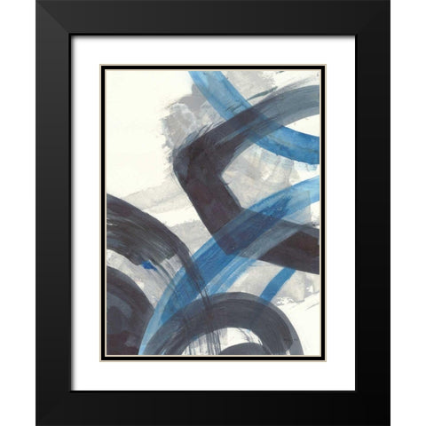 Blue Brushy Abstract I Black Modern Wood Framed Art Print with Double Matting by Nai, Danhui