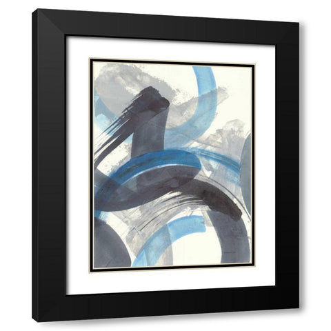 Blue Brushy Abstract II Black Modern Wood Framed Art Print with Double Matting by Nai, Danhui