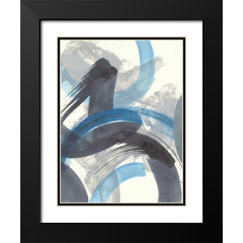 Blue Brushy Abstract II Black Modern Wood Framed Art Print with Double Matting by Nai, Danhui