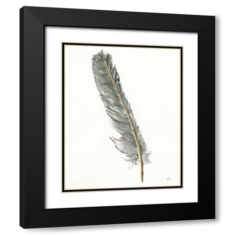 Gold Feathers II Green Black Modern Wood Framed Art Print with Double Matting by Paschke, Chris