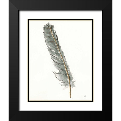 Gold Feathers II Green Black Modern Wood Framed Art Print with Double Matting by Paschke, Chris