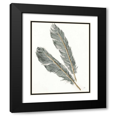 Gold Feathers III Green Black Modern Wood Framed Art Print with Double Matting by Paschke, Chris