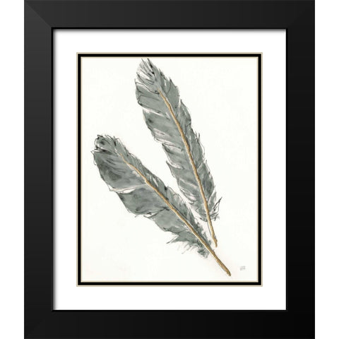 Gold Feathers III Green Black Modern Wood Framed Art Print with Double Matting by Paschke, Chris