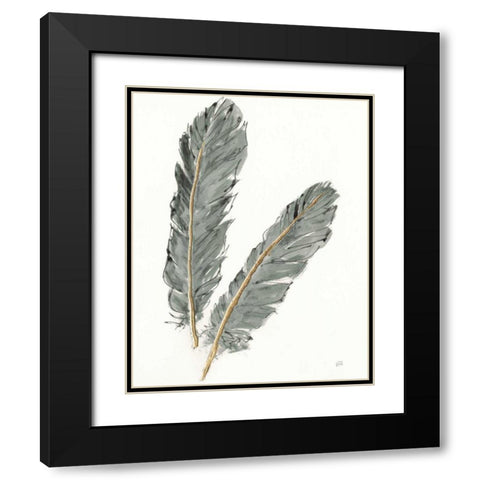 Gold Feathers IV on Grey Black Modern Wood Framed Art Print with Double Matting by Paschke, Chris