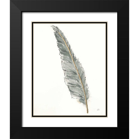 Gold Feathers VI Green Black Modern Wood Framed Art Print with Double Matting by Paschke, Chris