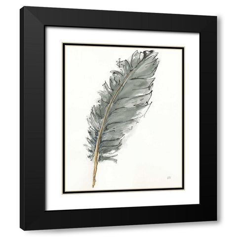 Gold Feathers VII Green Black Modern Wood Framed Art Print with Double Matting by Paschke, Chris