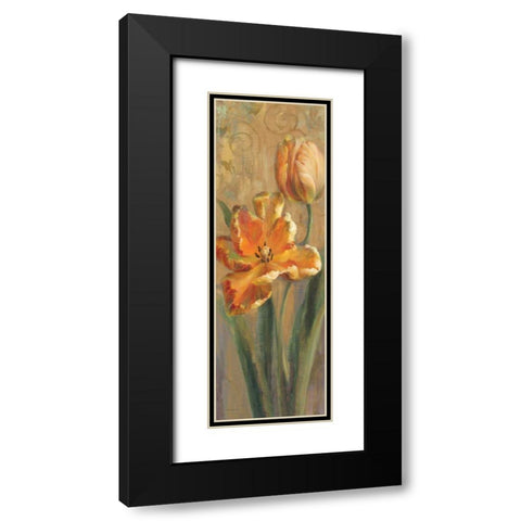 Parrot Tulips on Gold I Black Modern Wood Framed Art Print with Double Matting by Nai, Danhui